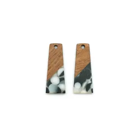 12x30mm Wood & Clear Resin with Black & White Dots Rectangle Focal Piece Pendant Charm (2 Pieces)