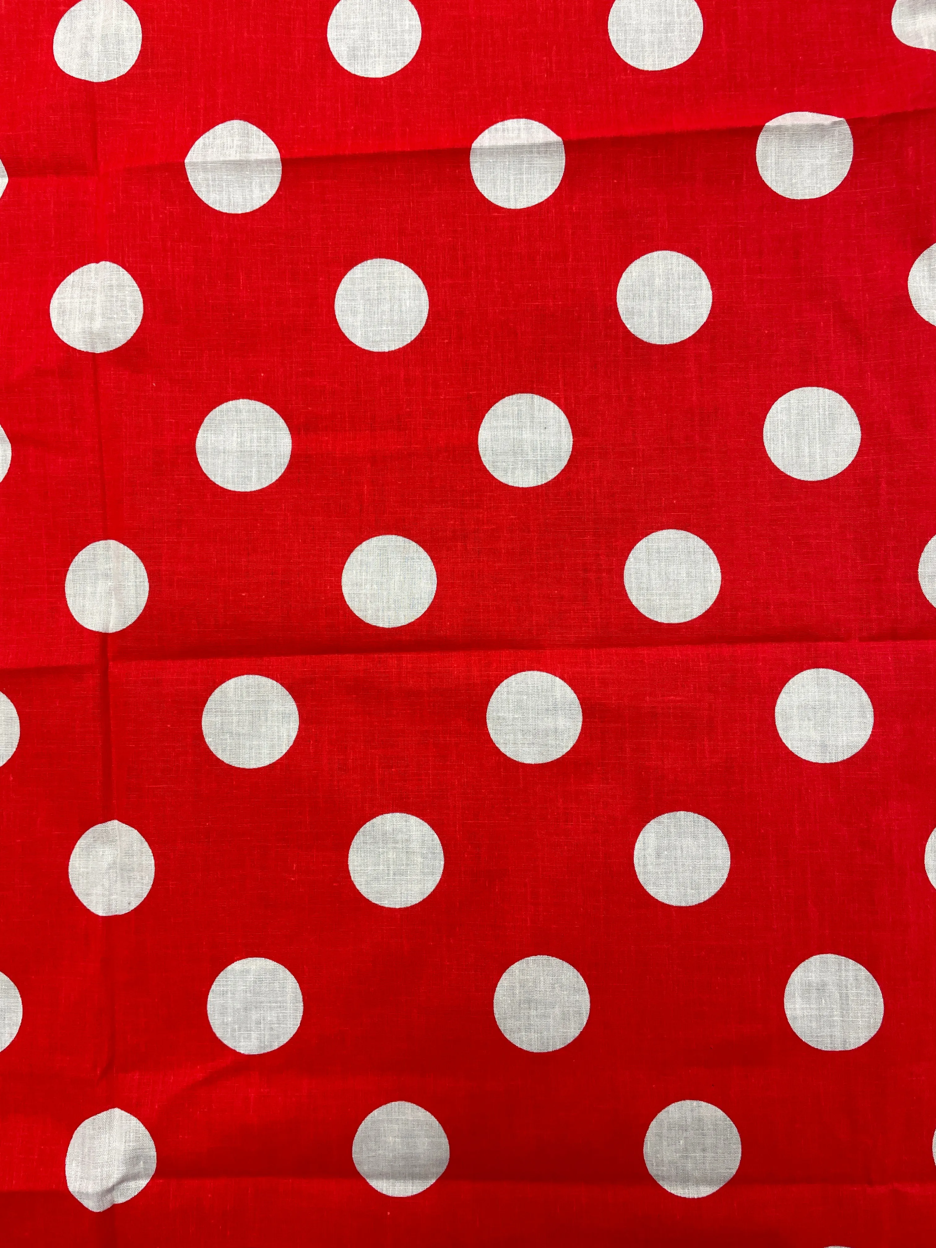 2  YD Poly/Cotton - Red with White Polka Dots