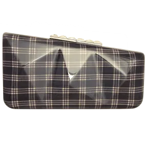 72 Smalldive Navy Laminated Plaid Minaudiere Clutch