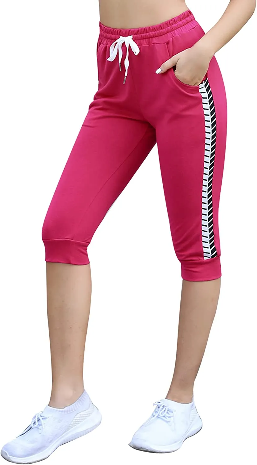 Amy Fashion - Casual Lounge Cotton Yoga Pants Elastic Drawstring Capris