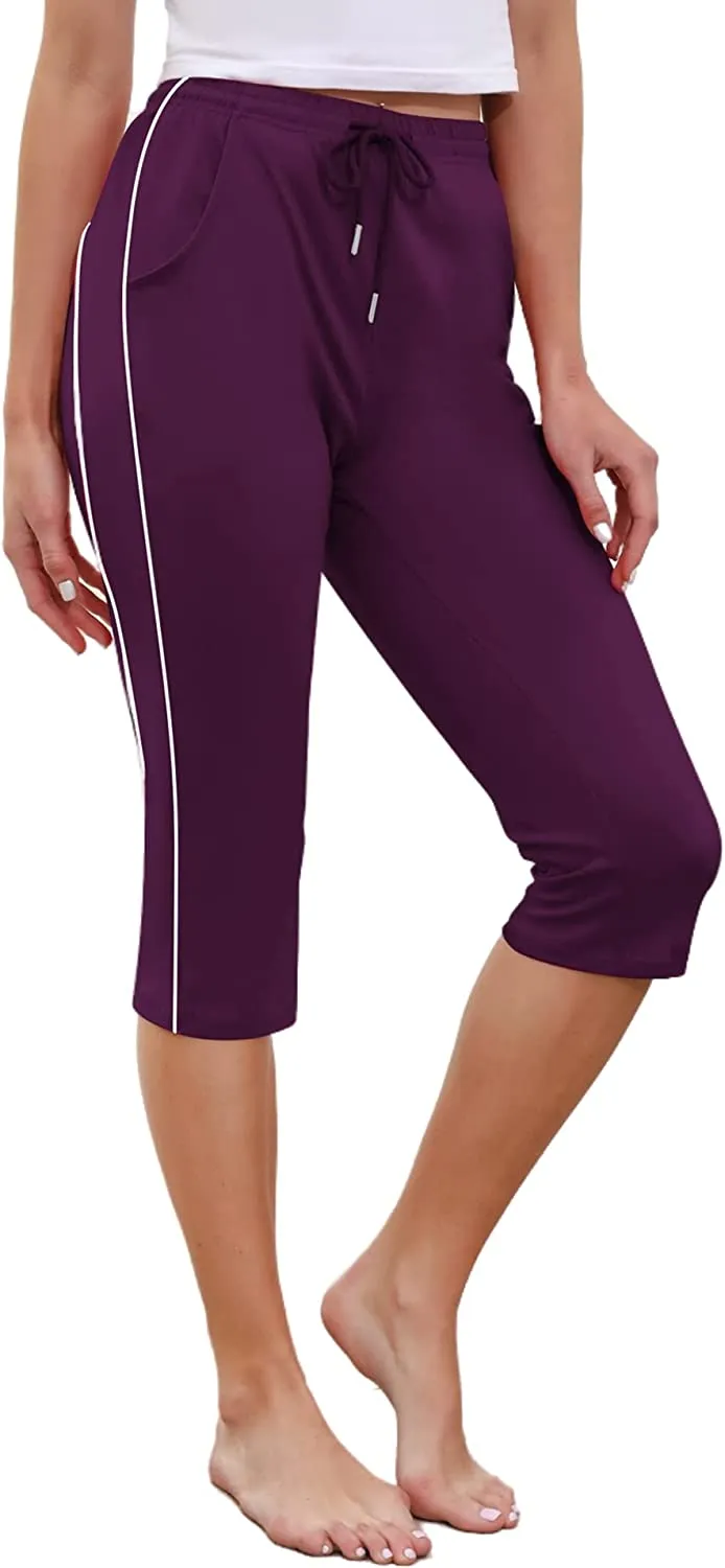 Amy Fashion - Casual Lounge Cotton Yoga Pants Elastic Drawstring Capris