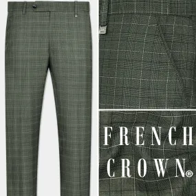 Artichoke Green Checkered Wool Rich Pant