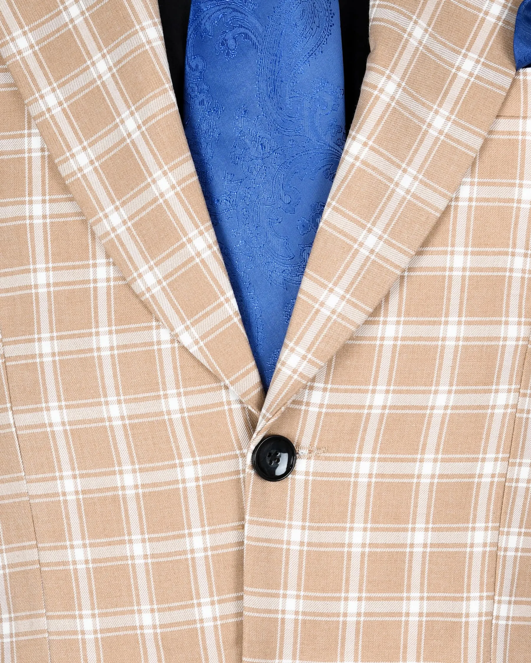 Beige Windowpane Wool Blend Suit