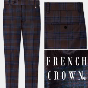 Bistre Brown with Nile Blue Plaid Wool Blend Pant