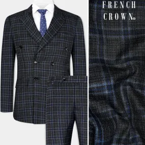 Bleached Black and Marine Blue Plaid Double Breasted Tweed Suit