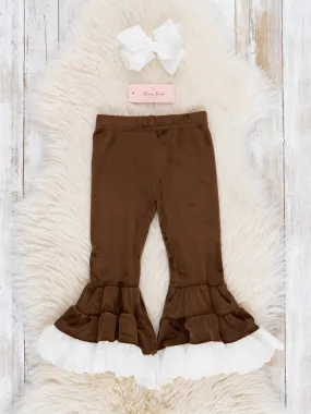 Chocolate Velvet Lace Hem Bell Bottoms