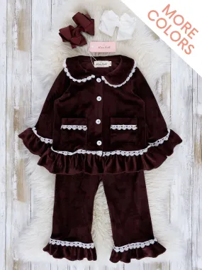 Girls' Autumn Velvet Ruffle Pajamas