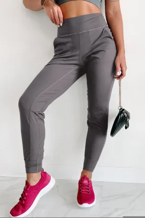 Medium Grey Exposed Seam High Waist Pocketed Joggers