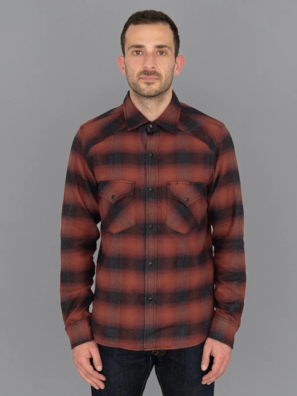 Rogue Territory Western Shirt Brick Red Brushed Plaid