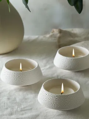 Set of 3 White Ceramic Tealight Holders