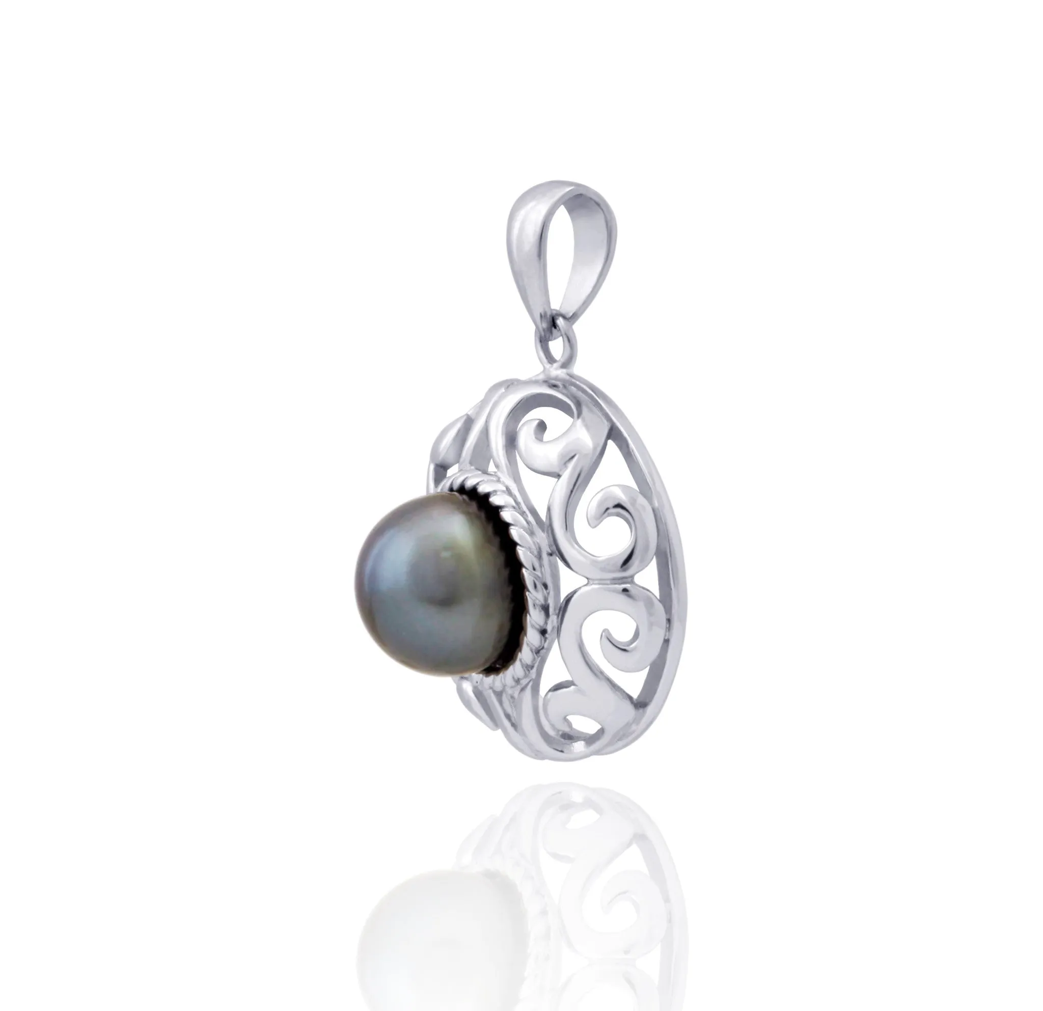 Tahitian pearl pendant in silver - Tribal Identity - PESVPE00035